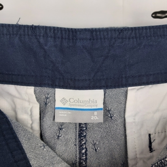 𝅺🍄3/50$🍄 Columbia PFG Capri Pants Anchor Pattern Embroidered Chambray Sz 8 - Picture 8 of 9
